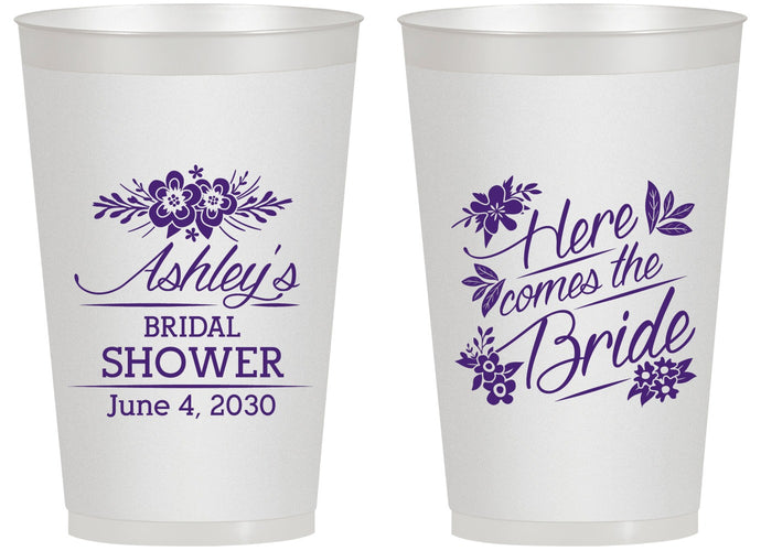 Personalized Bridal Shower 14 oz Frosted Cups - Here Comes The Bride | 100000