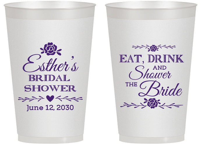Personalized Bridal Shower 14 oz Frosted Cups - Eat Drink Shower Bride | 100002