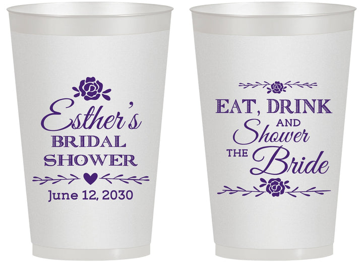 Personalized Bridal Shower 14 oz Frosted Cups - Eat Drink Shower Bride | 100002