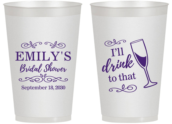 Personalized Bridal Shower 14 oz Frosted Cups - I'll Drink To The That | 100006