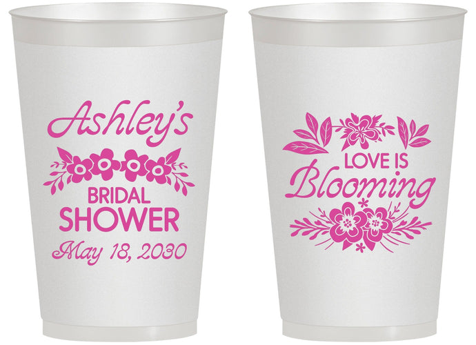 Personalized Bridal Shower 14 oz Frosted Cups - Love Is Blooming | 100007