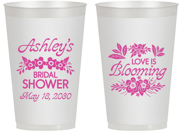 Personalized Bridal Shower 14 oz Frosted Cups - Love Is Blooming | 100007