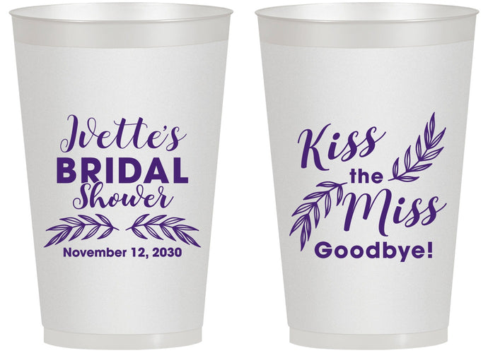 Personalized Bridal Shower 14 oz Frosted Cups - Kiss The Miss Goodbye | 100010