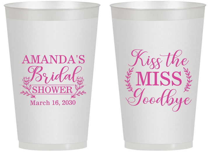 Personalized Bridal Shower 14 oz Frosted Cups - Kiss The Miss Goodbye | 100017
