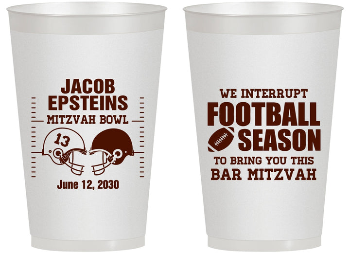 Personalized Bar Mitzvah 14 oz Frosted Cups - 13th Birthday Football | 110003