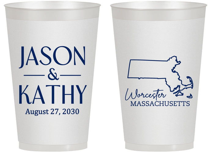 Personalized Wedding 14 oz Frosted Cups - Massachusetts | 120