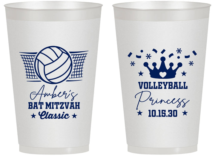 Personalized Bat Mitzvah 14 oz Frosted Cups - 12th Birthday Volleyball | 120015