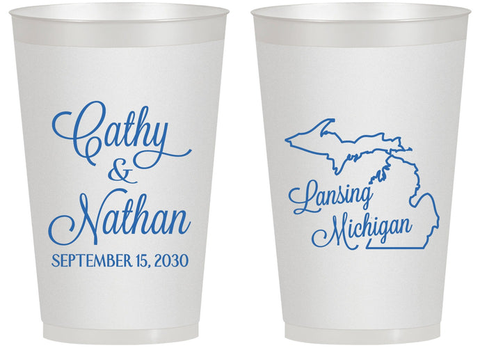 Personalized Wedding 14 oz Frosted Cups - Michigan | 121