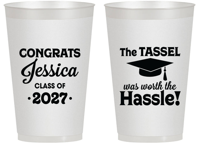 Personalized Graduation 14 oz Frosted Cups - Class Of 2027 Tassel Hassel | 130012