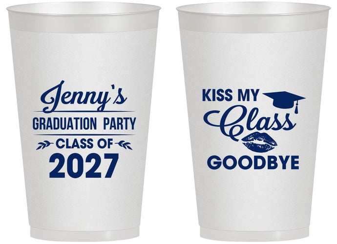 Personalized Graduation 14 oz Frosted Cups - Class Of 2027 Kiss Class Goodbye | 130028