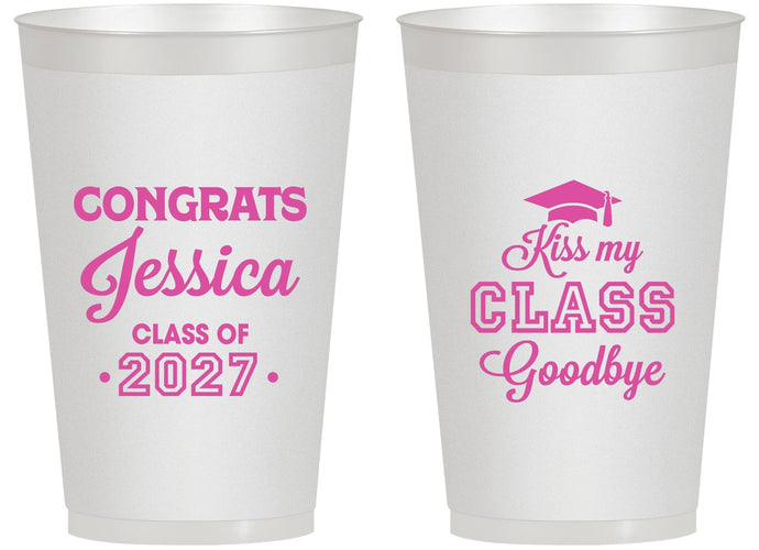 Personalized Graduation 14 oz Frosted Cups - Class Of 2027 Kiss Class Goodbye | 130029