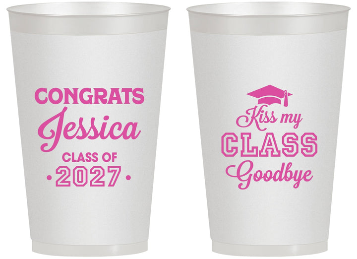 Personalized Graduation 14 oz Frosted Cups - Class Of 2027 Kiss Class Goodbye | 130029