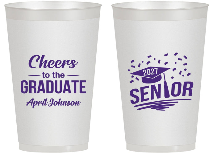 Personalized Graduation 14 oz Frosted Cups - Class Of 2027 Cheers Graduate | 130035