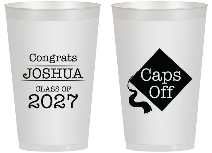 Personalized Graduation 14 oz Frosted Cups - Class Of 2027 Caps Off | 130045