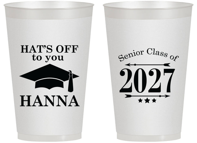 Personalized Graduation 14 oz Frosted Cups - Class Of 2027 Hats Off | 130049