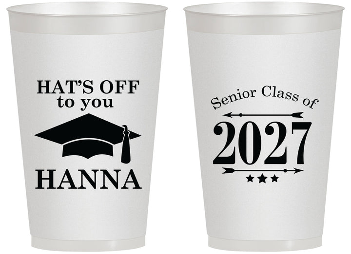 Personalized Graduation 14 oz Frosted Cups - Class Of 2027 Hats Off | 130049