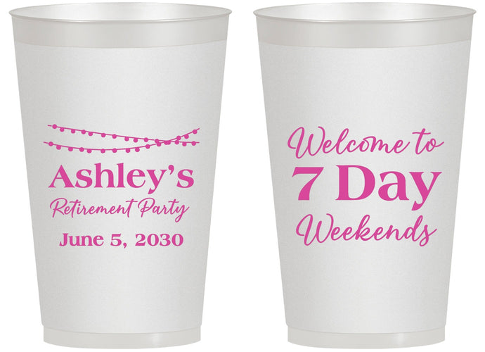 Personalized Retirement 14 oz Frosted Cups - 7 Day Weekends | 150004