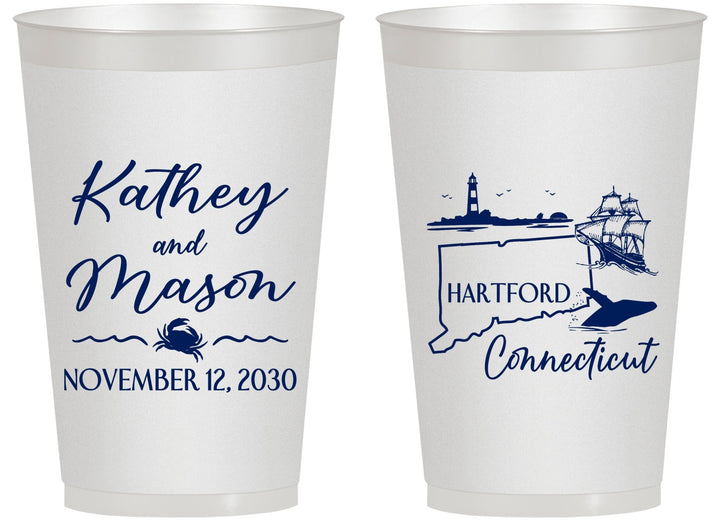 Personalized Wedding 14 oz Frosted Cups - Connecticut | 156