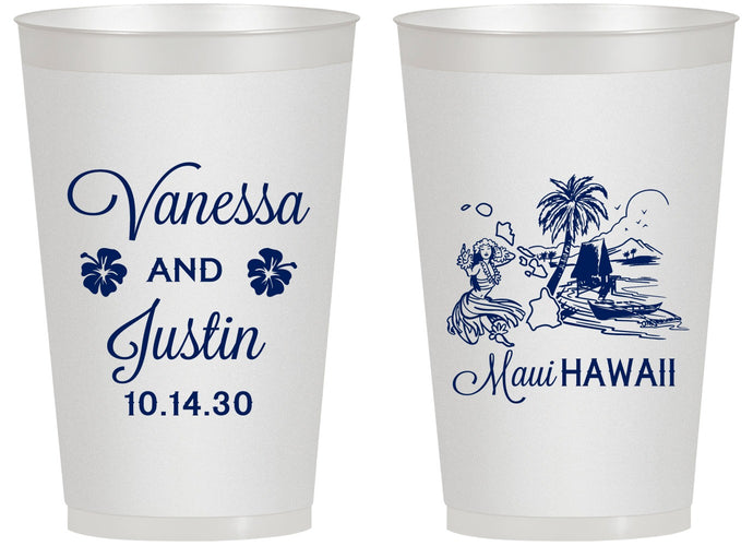 Personalized Wedding 14 oz Frosted Cups - Hawaii | 160