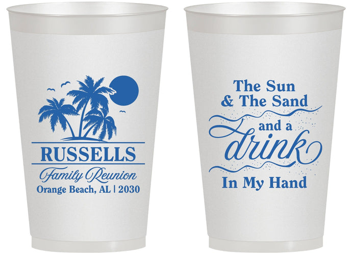 Personalized Family Reunion 14 oz Frosted Cups - Sun Sand Drink Beach | 160015