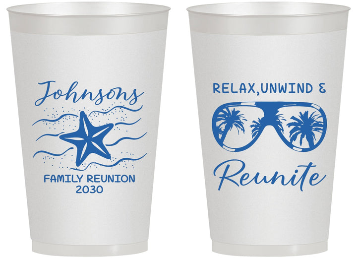 Personalized Family Reunion 14 oz Frosted Cups - Relax Unwind Reunite | 160019