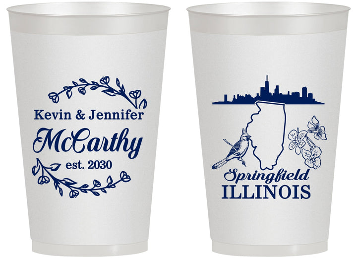 Personalized Wedding 14 oz Frosted Cups - Illinois | 162