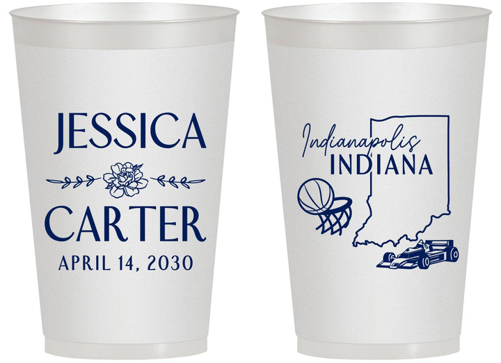 Personalized Wedding 14 oz Frosted Cups - Indiana | 163