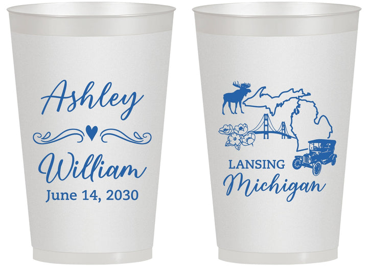 Personalized Wedding 14 oz Frosted Cups - Michigan | 171