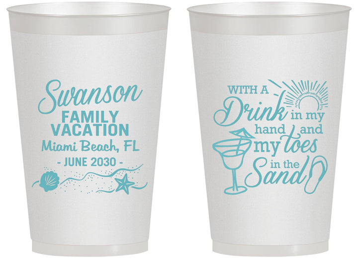 Personalized Family Vacation 14 oz Frosted Cups - Beach Toes In The Sand | 180000