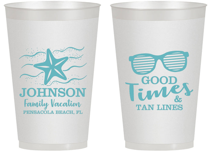 Personalized Family Vacation 14 oz Frosted Cups - Good Times Tan Lines | 180003