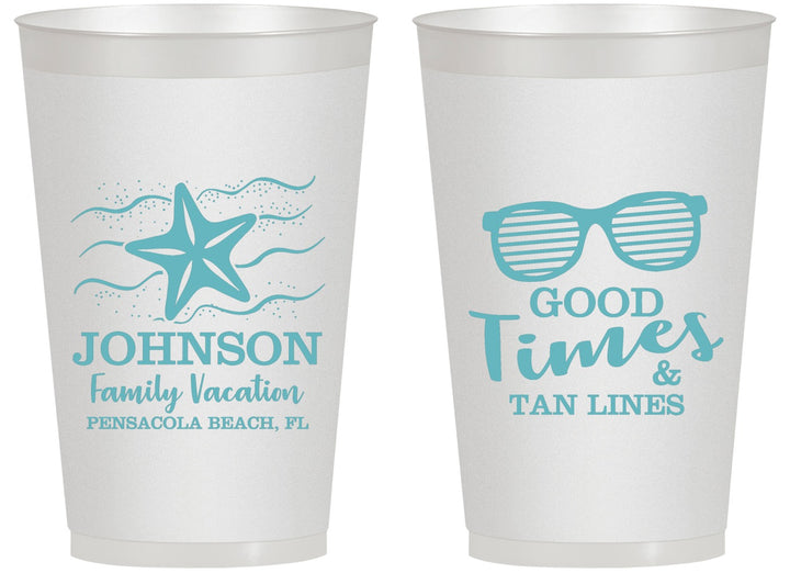 Personalized Family Vacation 14 oz Frosted Cups - Good Times Tan Lines | 180003