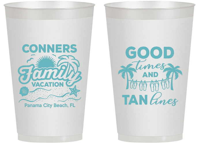 Personalized Family Vacation 14 oz Frosted Cups - Good Times Tan Lines | 180005
