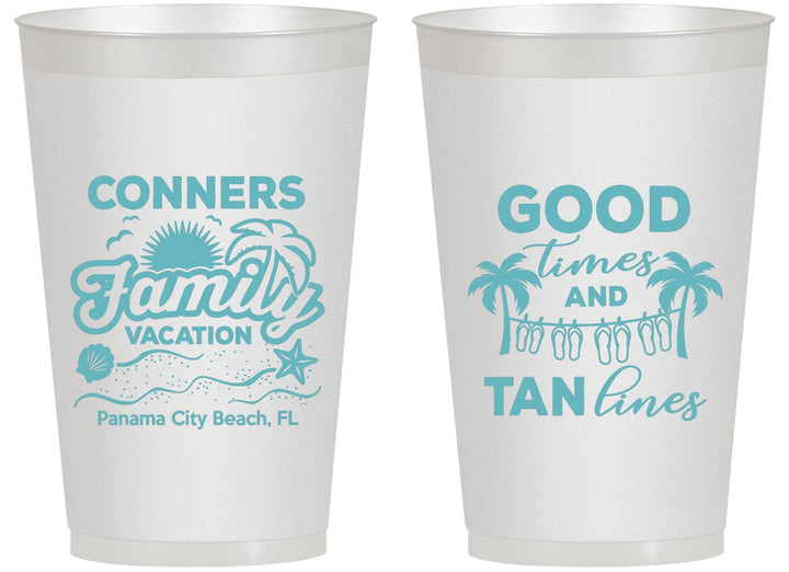 Personalized Family Vacation 14 oz Frosted Cups - Good Times Tan Lines | 180005