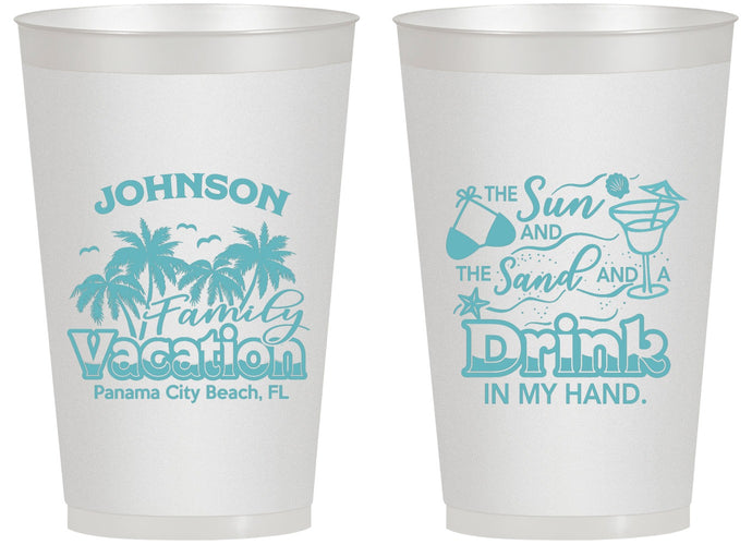 Personalized Family Vacation 14 oz Frosted Cups - Sun And Sand Beach | 180007