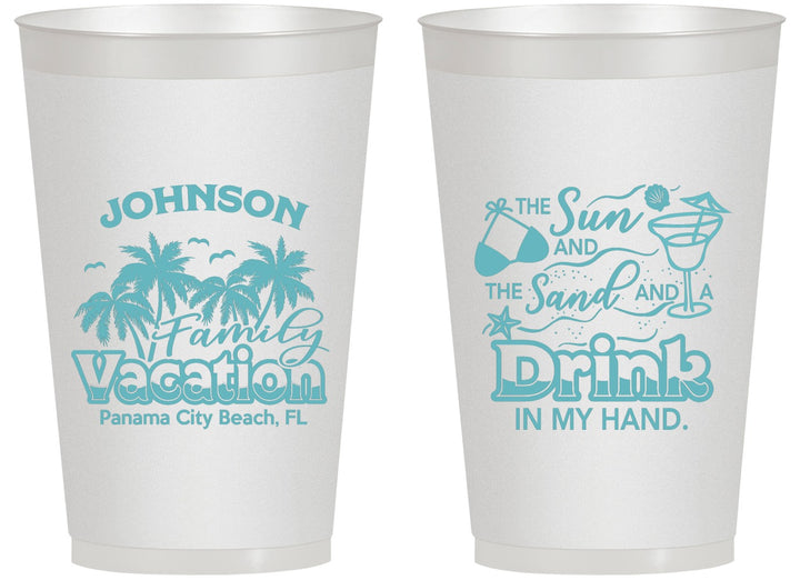 Personalized Family Vacation 14 oz Frosted Cups - Sun And Sand Beach | 180007