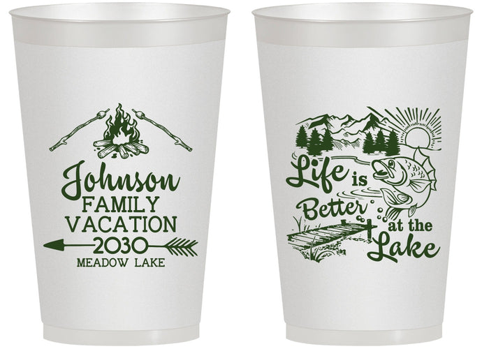 Personalized Family Vacation 14 oz Frosted Cups - Lake Camping | 180011