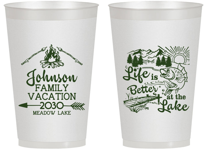 Personalized Family Vacation 14 oz Frosted Cups - Lake Camping | 180011