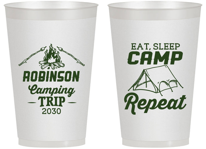Personalized Family Vacation 14 oz Frosted Cups - Eat Sleep Camp Repeat | 180014