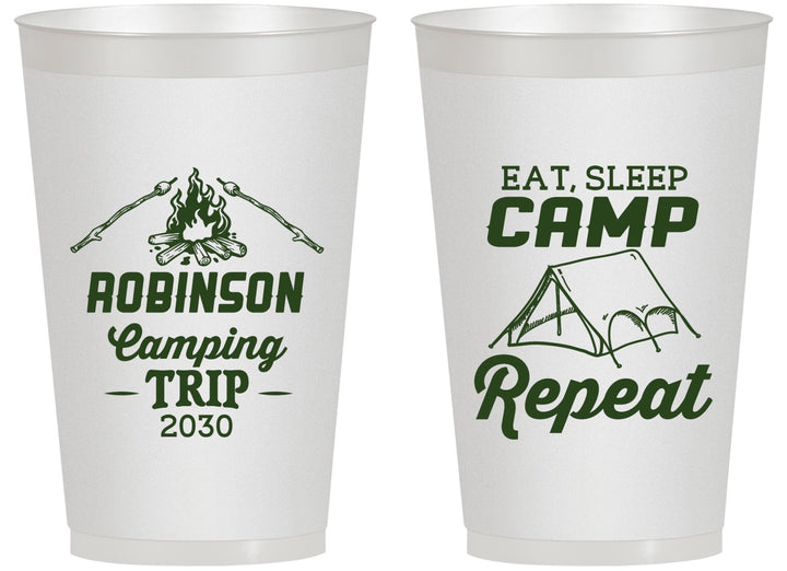 Personalized Family Vacation 14 oz Frosted Cups - Eat Sleep Camp Repeat | 180014