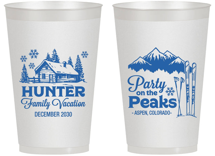Personalized Family Vacation 14 oz Frosted Cups - Ski Trip Peaks | 180020