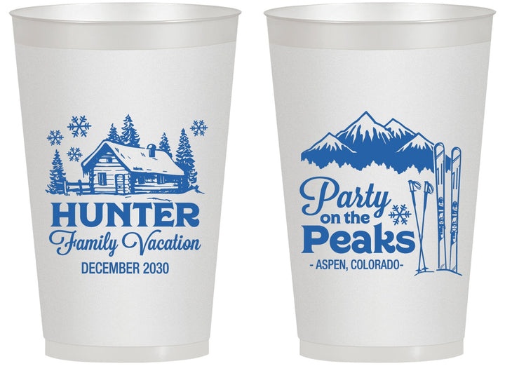 Personalized Family Vacation 14 oz Frosted Cups - Ski Trip Peaks | 180020