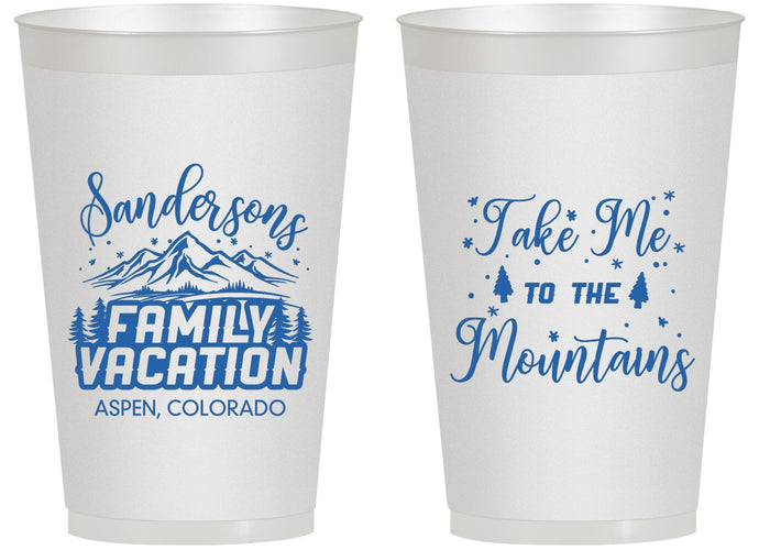 Personalized Family Vacation 14 oz Frosted Cups - Ski Trip Peaks | 180023