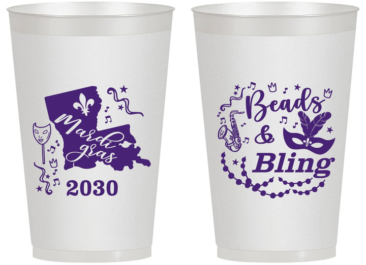 Personalized Mardi Gras 14 oz Frosted Cups - Beads And Bling | 190002