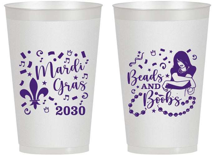Personalized Mardi Gras 14 oz Frosted Cups - Beads And Boobs | 190005