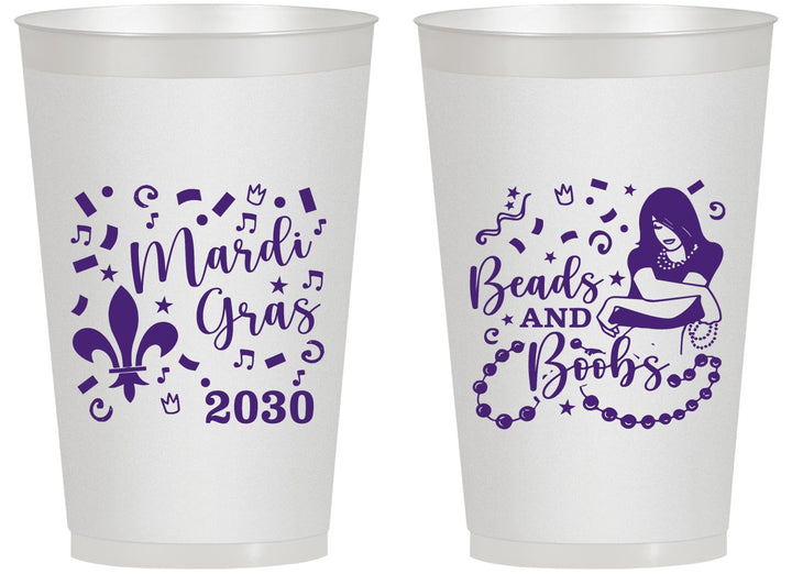 Personalized Mardi Gras 14 oz Frosted Cups - Beads And Boobs | 190005