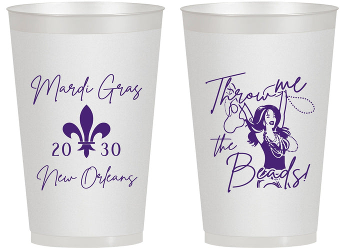 Personalized Mardi Gras 14 oz Frosted Cups - Throw Me The Beads | 190008