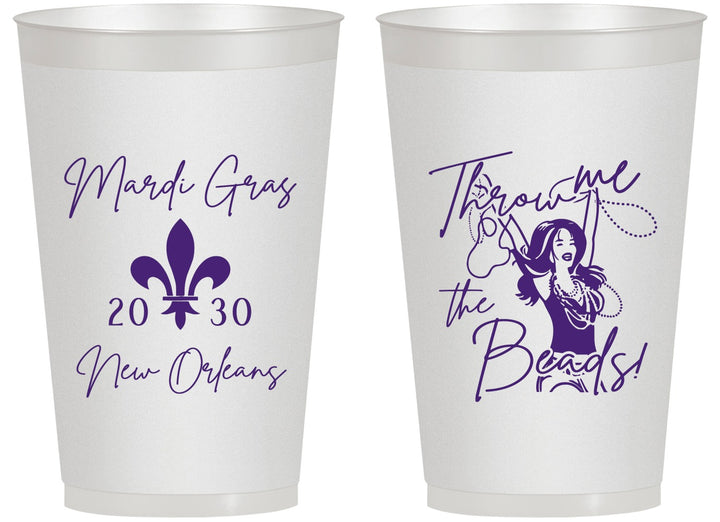 Personalized Mardi Gras 14 oz Frosted Cups - Throw Me The Beads | 190008
