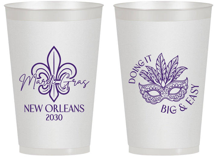 Personalized Mardi Gras 14 oz Frosted Cups - Fleur De Lis | 190010