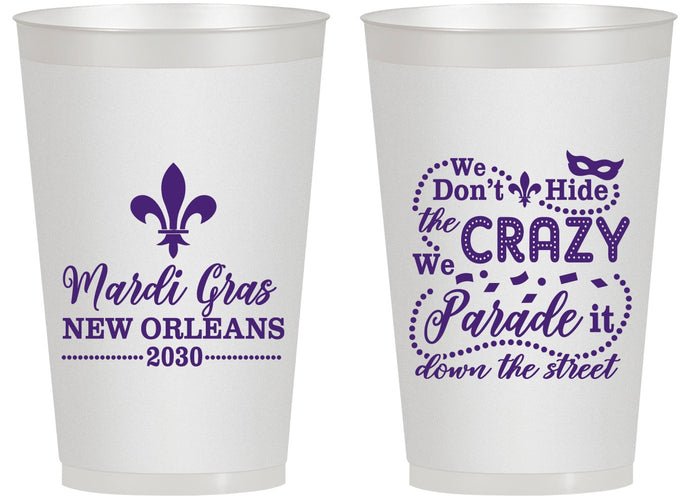 Personalized Mardi Gras 14 oz Frosted Cups - Fleur De Lis | 190013