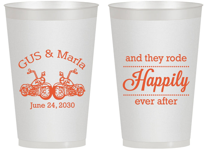 Personalized Wedding 14 oz Frosted Cups - Happily Ever After Motorcycle | 200